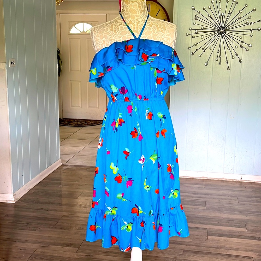 NWOT Old Navy blue floral strapless halter dress